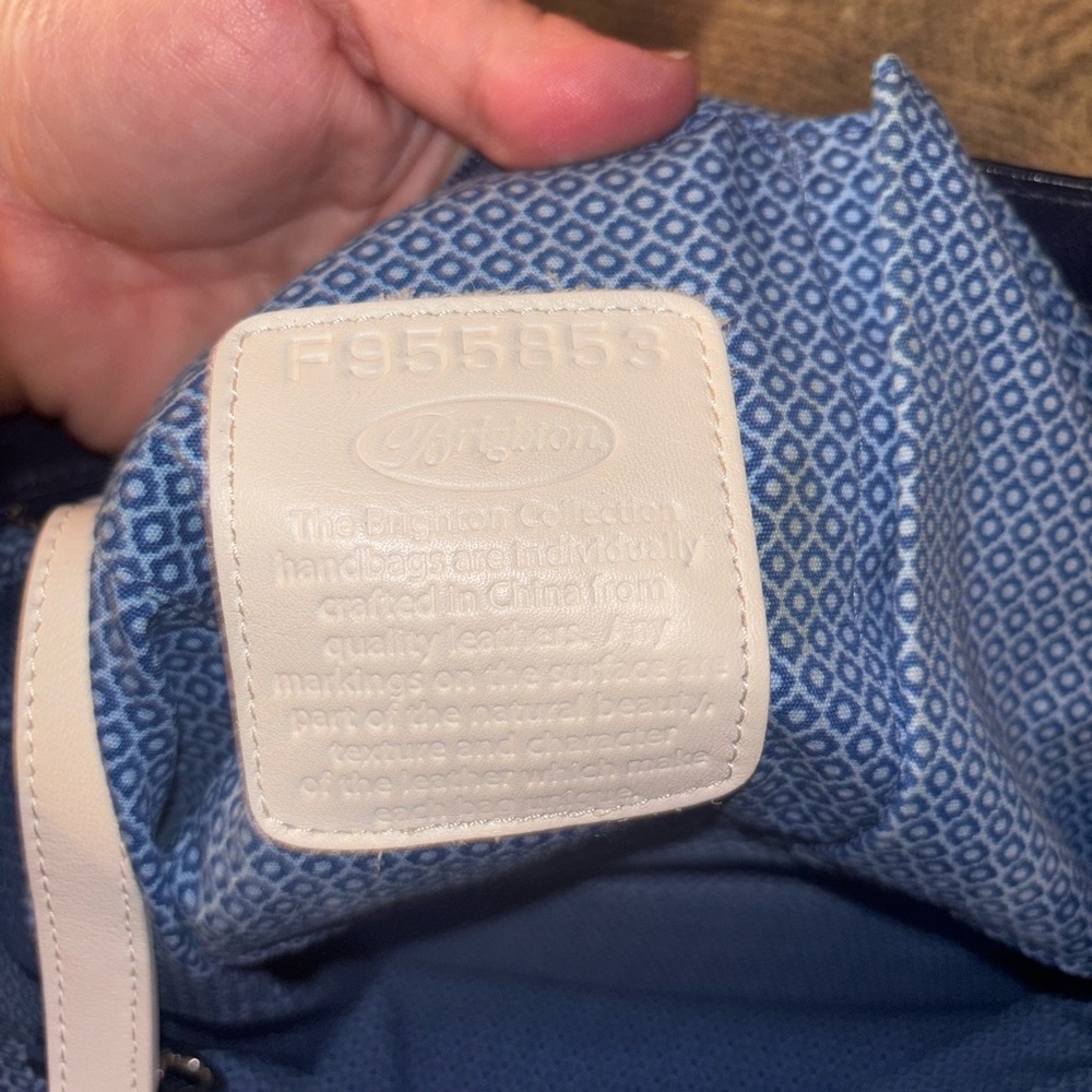 Brighton Journey to India Floral Navy Blue White Leather Boho Shoulder Tote Bag - Picture 10 of 10